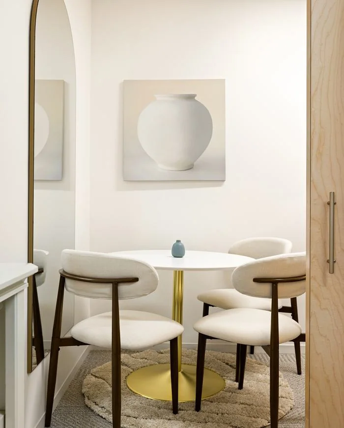 Consultation seating area at Yunella Wellness and Aesthetics on San Vicente Boulevard in Los Angeles