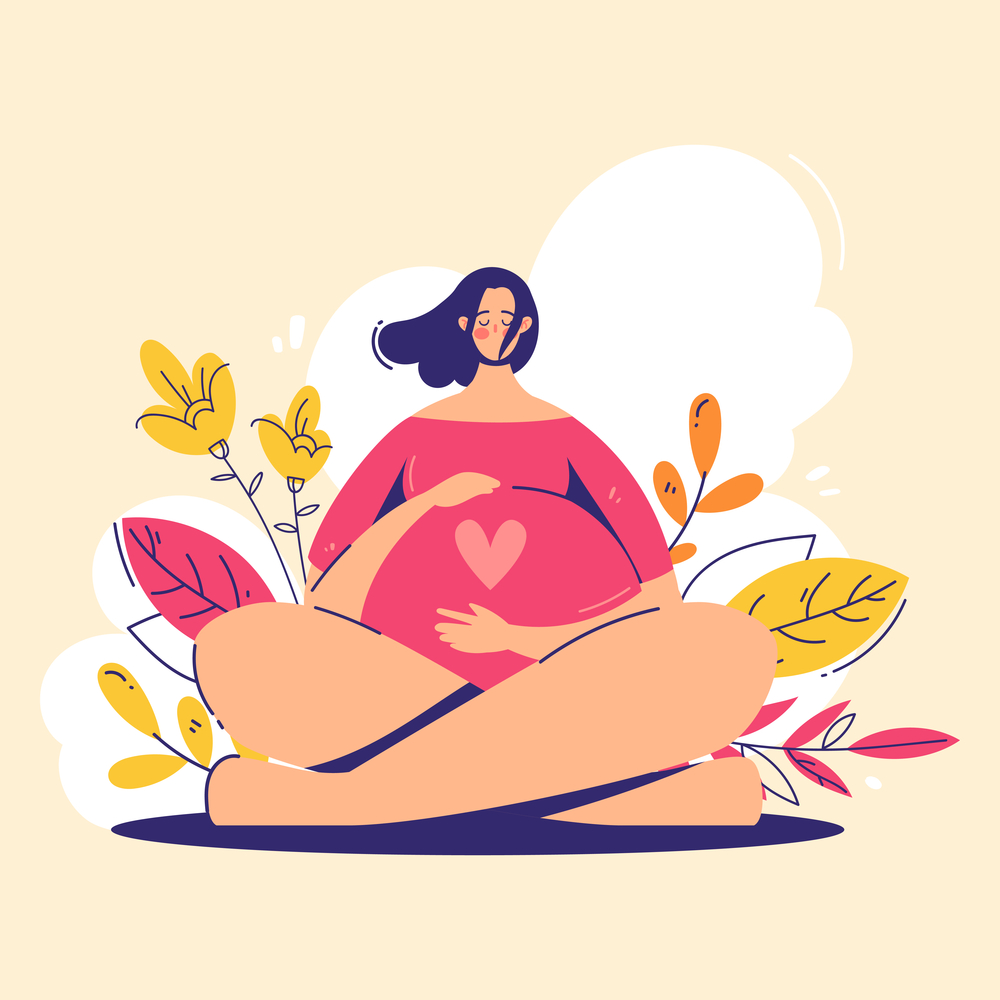Pregnancy concept. Pregnant woman holds her belly with heart on it.